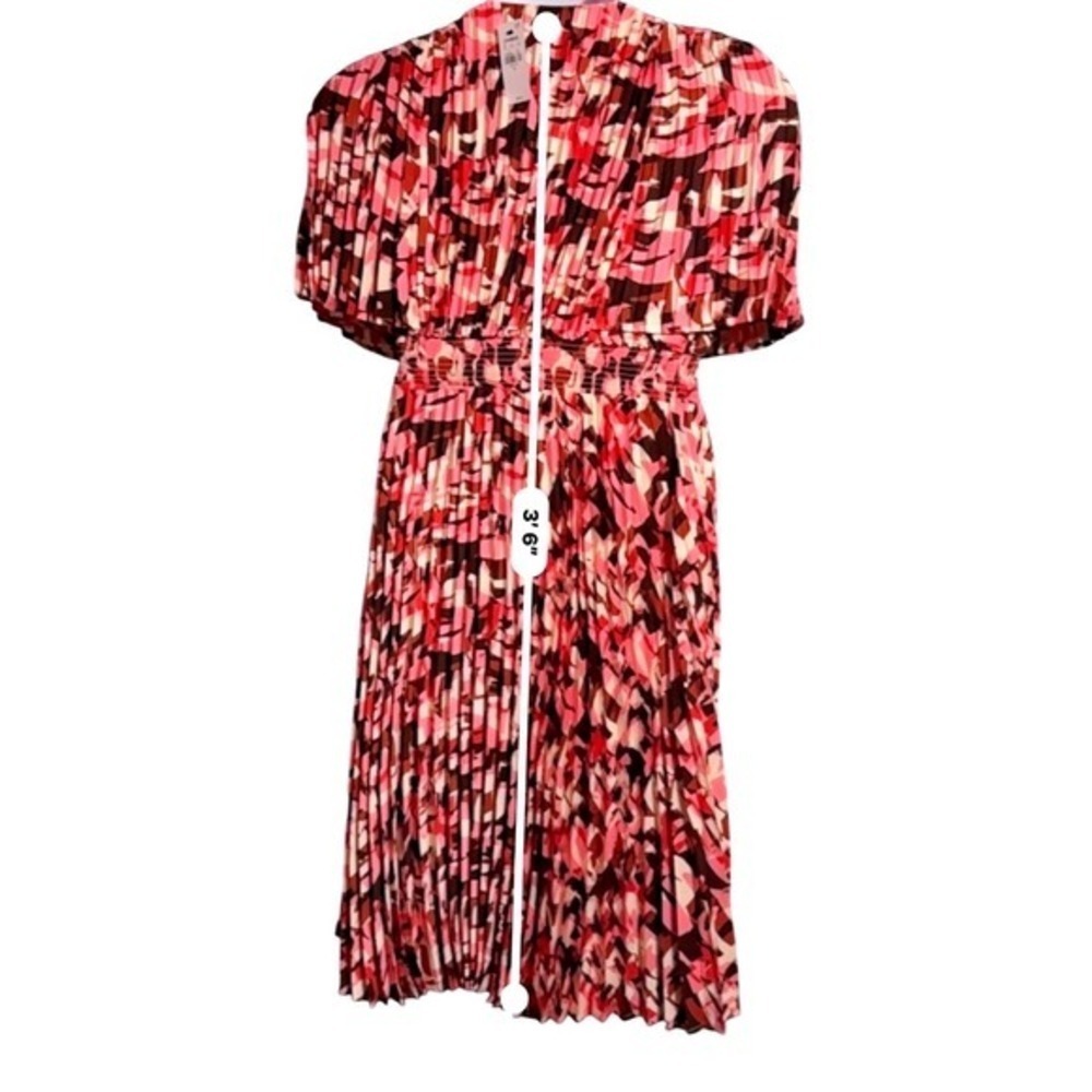 Preppy Academia Pleated A-line Midi Dress Smocked Maximalist Flutter Sleeve - Picture 11 of 15